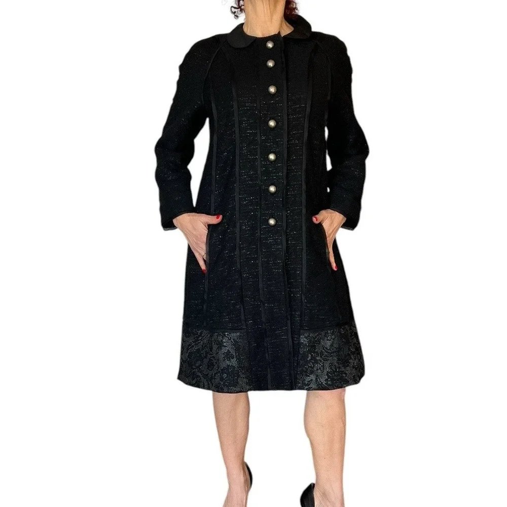 PETER SOM $3K  BLACK SHIMMER 2 PIECE COAT SKIRT SUIT SET OUTFIT WOOL WOMEN'S 6